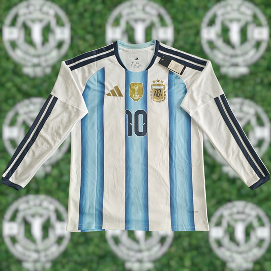Men's Argentina World Cup 2026 Home Messi Fan Version Long Sleeve Jersey